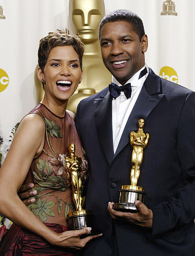 Halle Berry and Denzel Washington, the 74th annual Academy Awards, Los Angeles, March 24, 2002.